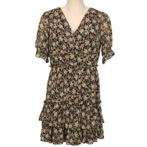 Fairy Floral‎ Dress Pink Green Tiered Botanical Print Ruffles Chiffon 14 bust 42